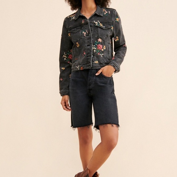 DRIFTWOOD Embroidered Spring Trucker Jacket Black Floral Denim Size Large - Picture 15 of 15